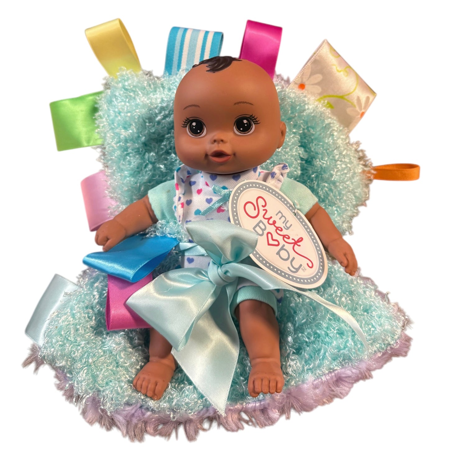 My Sweet Baby, 8" Walmart Vinyl African American Baby Doll & Hndmade Lovey- Adorable!