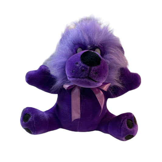 Sweet Purple Plush Stuffed Animal Lion, Black Nose& Freckles, Satin Bow EUC