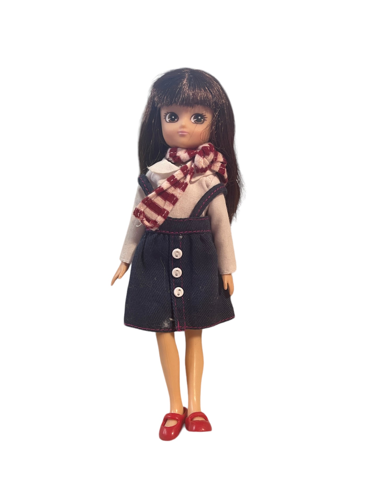 Lottie School Days 7" Brown Eyed Brunette Lottie Doll in School Uniform, Red Shoes & Scarf