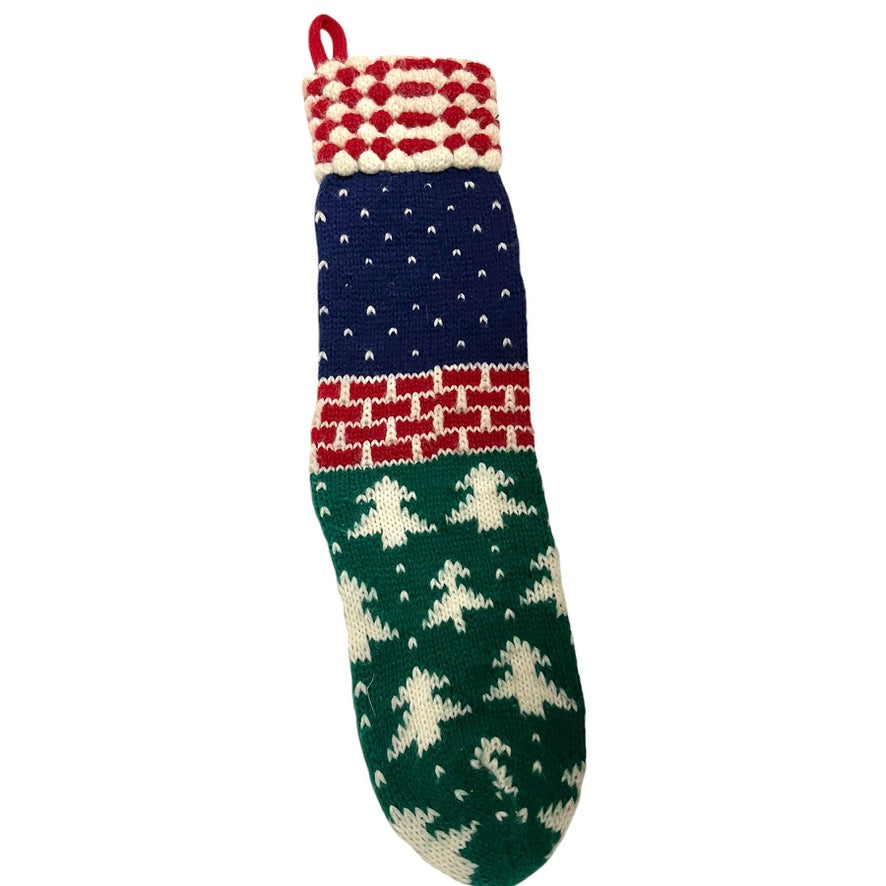 Cozy Knit Christmas Stocking with Santa Applique, 19" Tall, in Excellent Preowned Condition