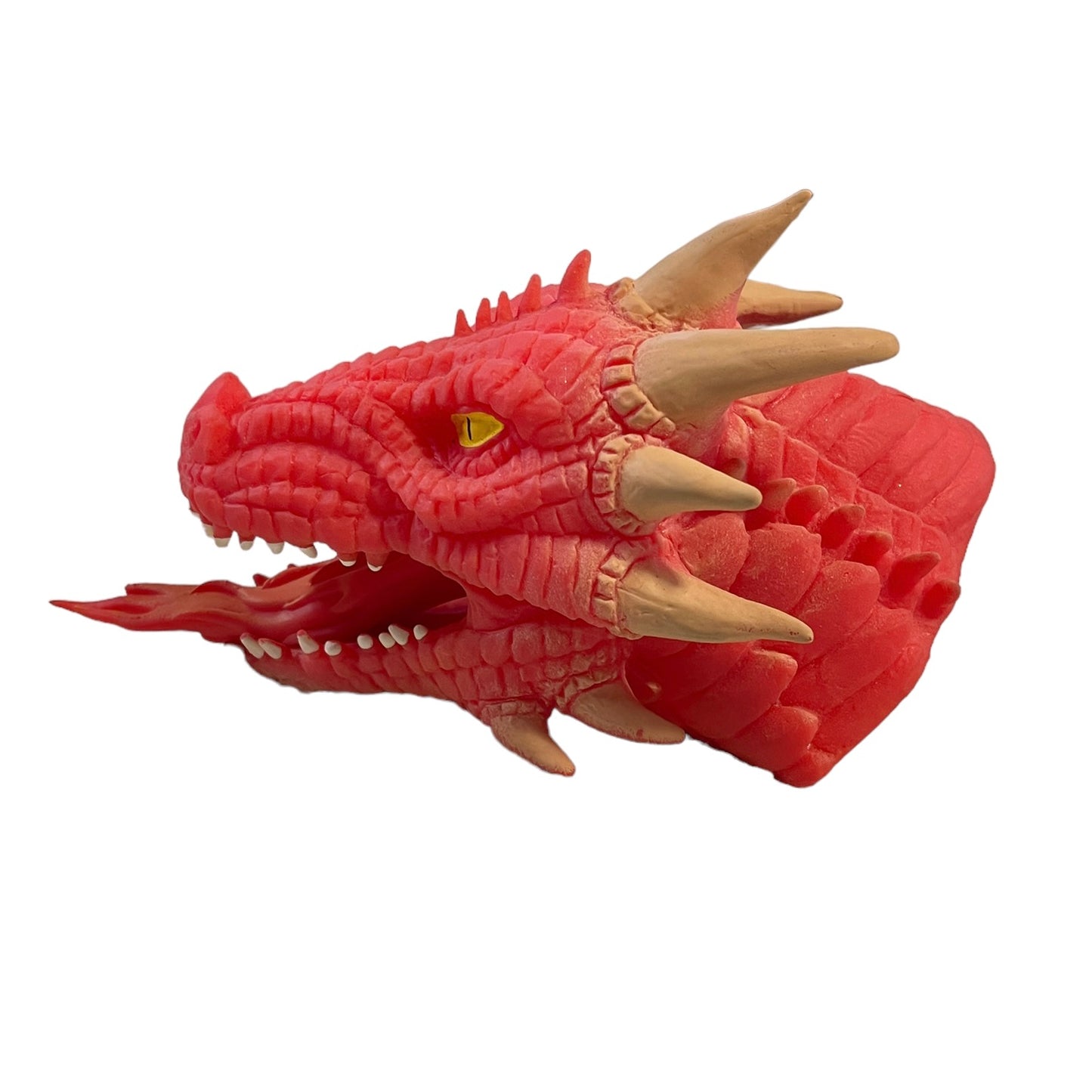 Schylling Fire-Breathing RED Dragon, Soft Stretchy Rubber Hand Puppet 6" Yellow Eyes