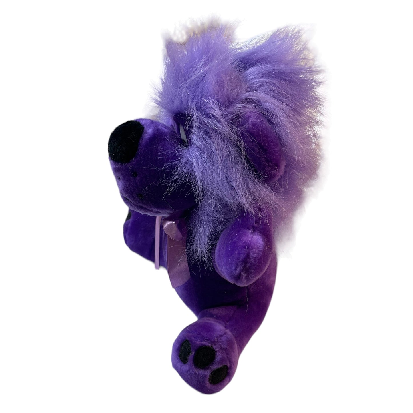 Sweet Purple Plush Stuffed Animal Lion, Black Nose& Freckles, Satin Bow EUC