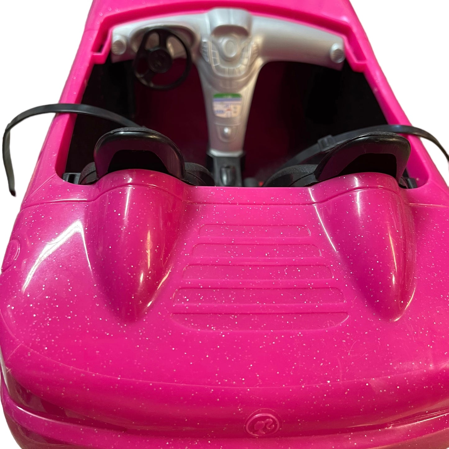 Sparkly Pink Barbie Car with Pink & Black Seats Complete with Belts in GUC