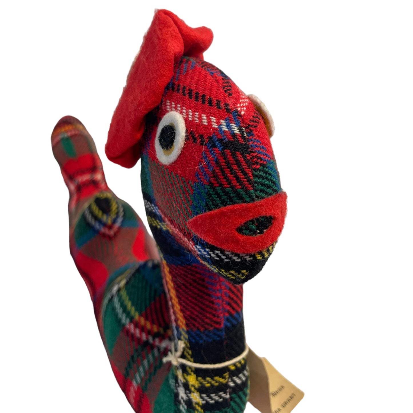 Vintage Nessie, Loch Ness Red Tartan Plush Handmade by Laura Grant Circa 1960's