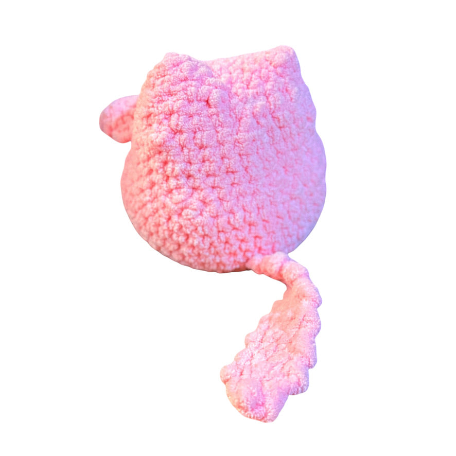 Hand Crocheted Pink Kitten, 6" with Cuddly Body, Long Tail and Stitched Black Nose & Whiskers!