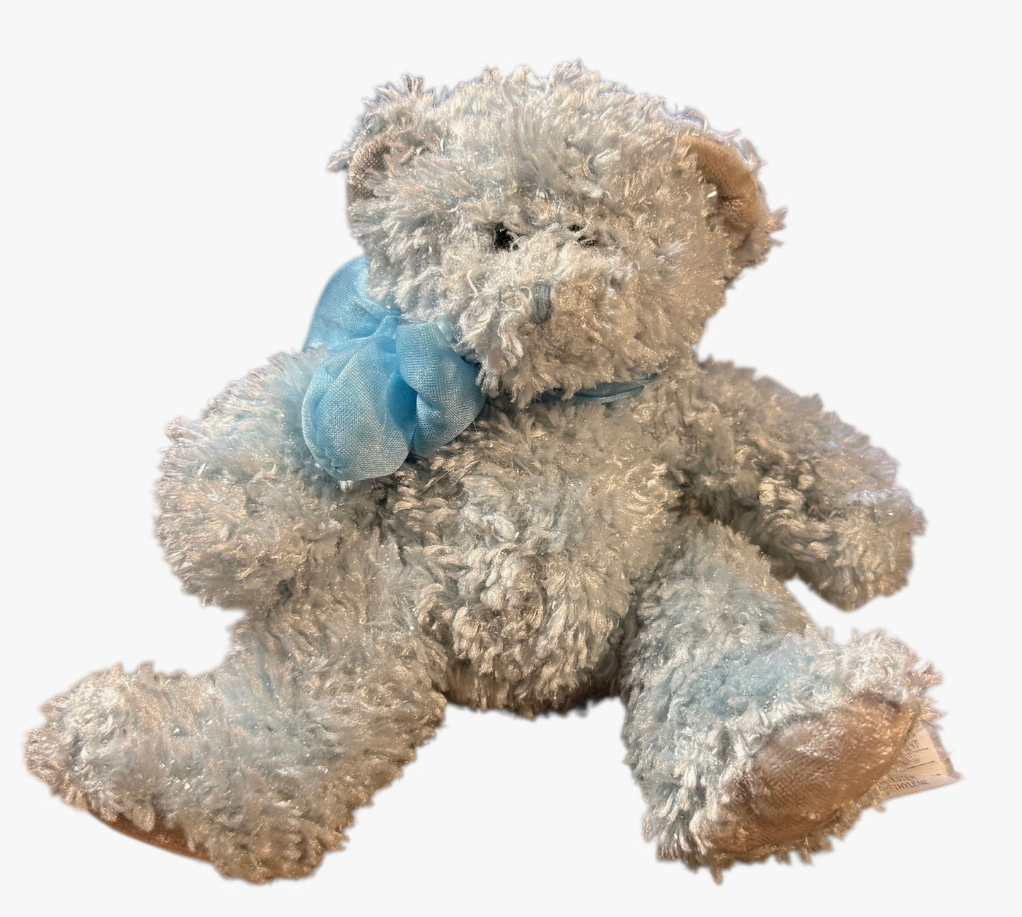 Russ Berrie Light Blue Sparkly Teddy Bear, 'Bubbles' a 5" Plush with Satin Feet  & Chiffon Bow