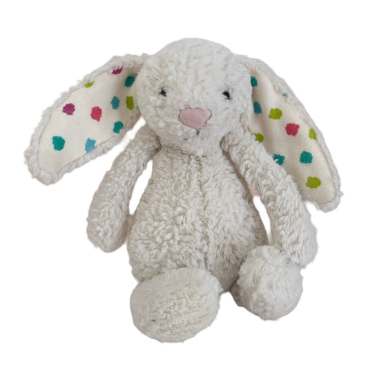 Jellycat Bashful Bunny, White with Polka Dot Ears & Fluffy Tail 7.5" GUC