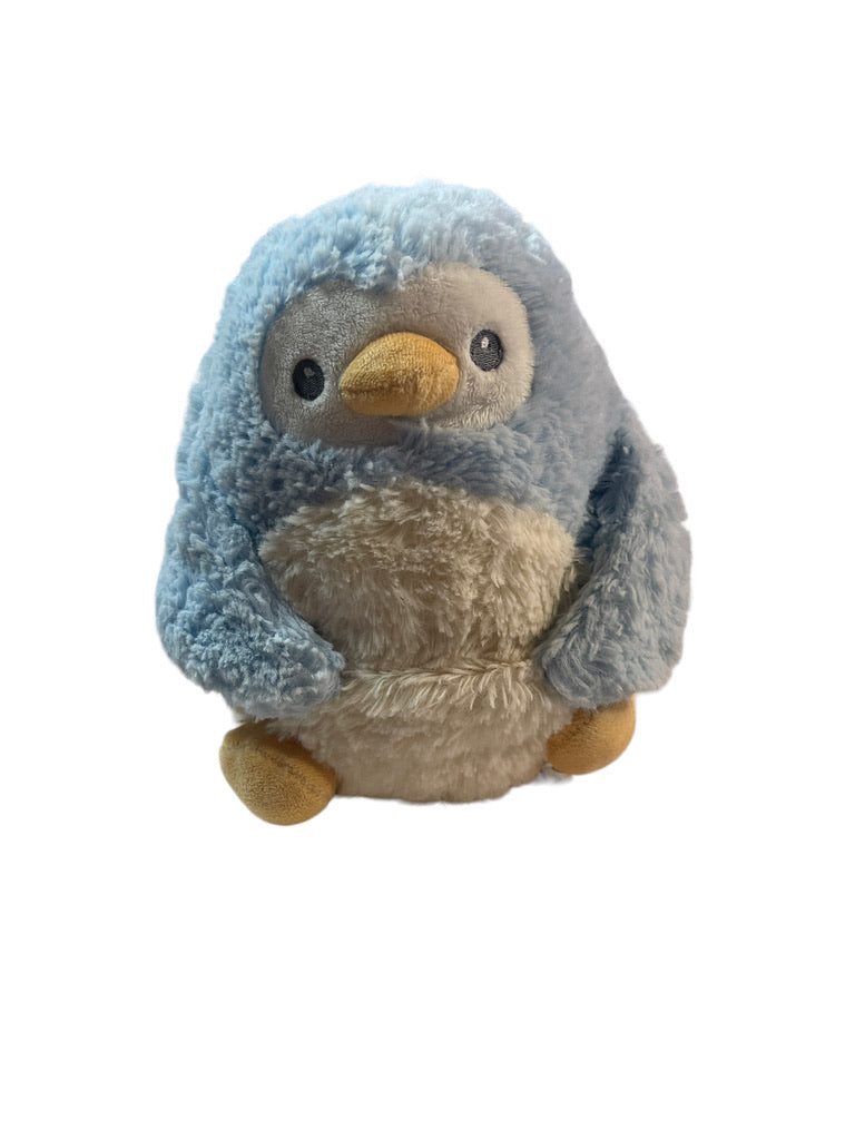 Aurora Baby Penguin Plush, Soft Blue & Cream, Embroidered Face & Front Pouch