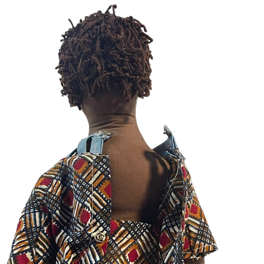 Handmade African Folk Art Mama & Baby Doll in Traditional Print Dress and Baby Wrap/Signature