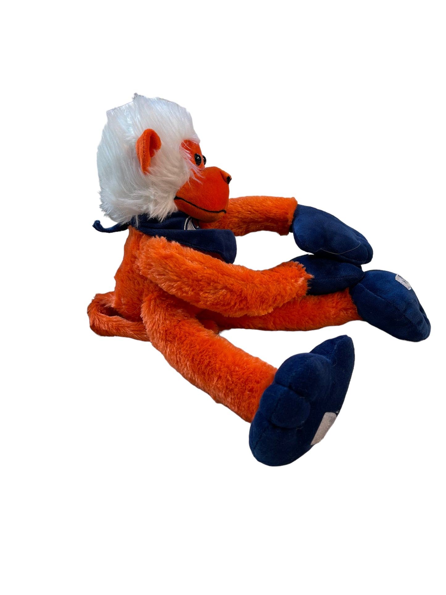 Oiler's Hanging Monkey 16" Orange & Blue with White Hair and Bandana, Velvet Accents