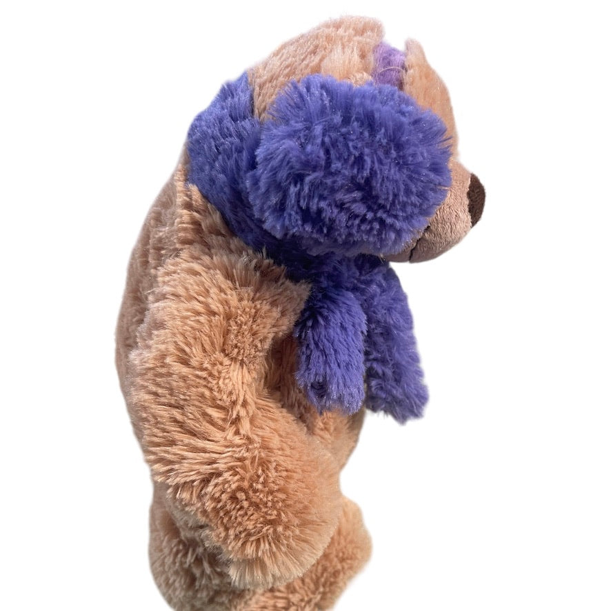 Beverly Hills Teddy Bear Company 11" Fluffy Tan Stuffed Bear with Purple Ear Muffs and Scarf