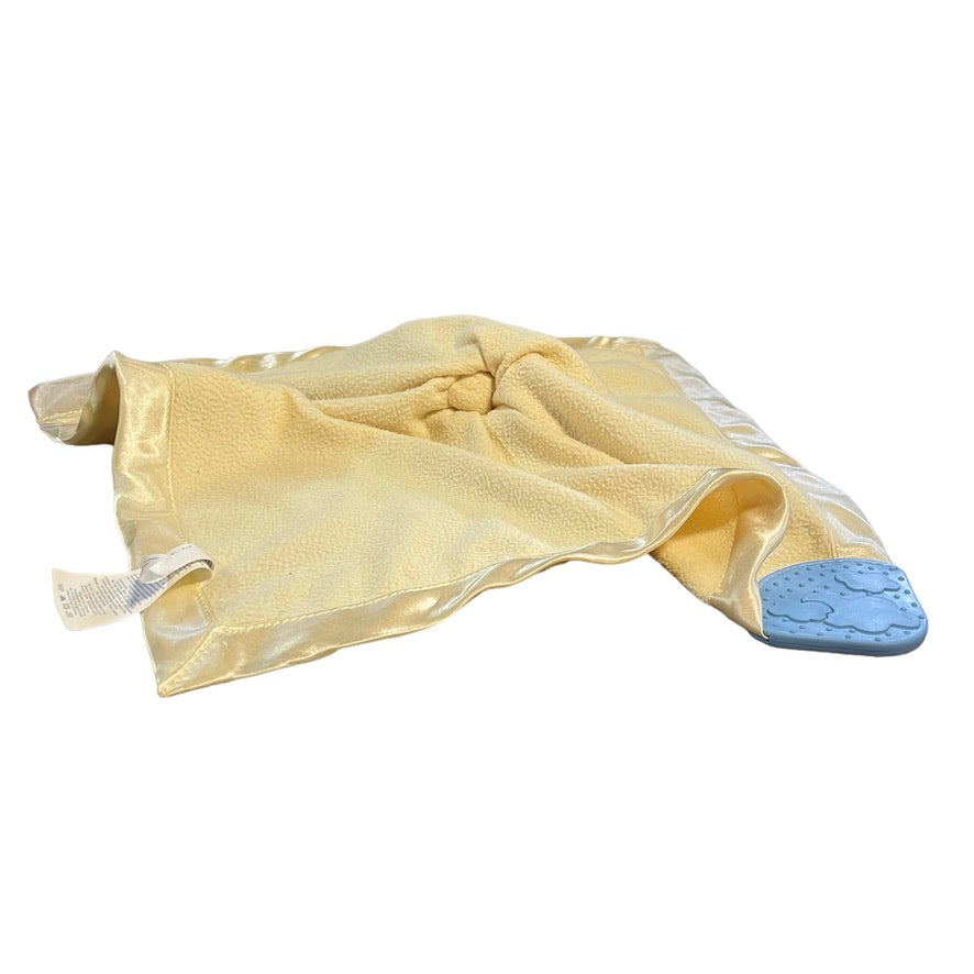 Disney Winnie the Pooh Security Lovey Blanket Yellow Satin Edged with Blue Teether