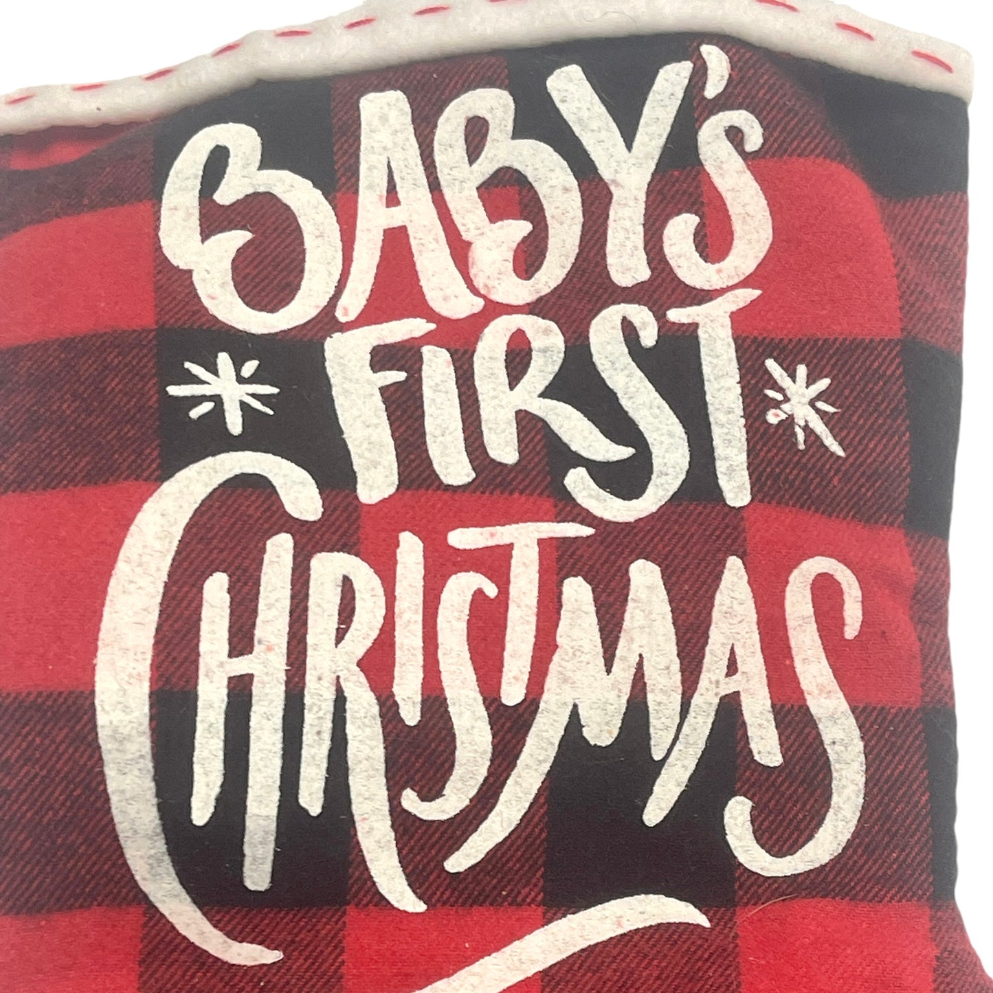 Indigo Buffalo Print Baby's First Christmas Stocking 14" A Sweet Keepsake for Baby in EUC