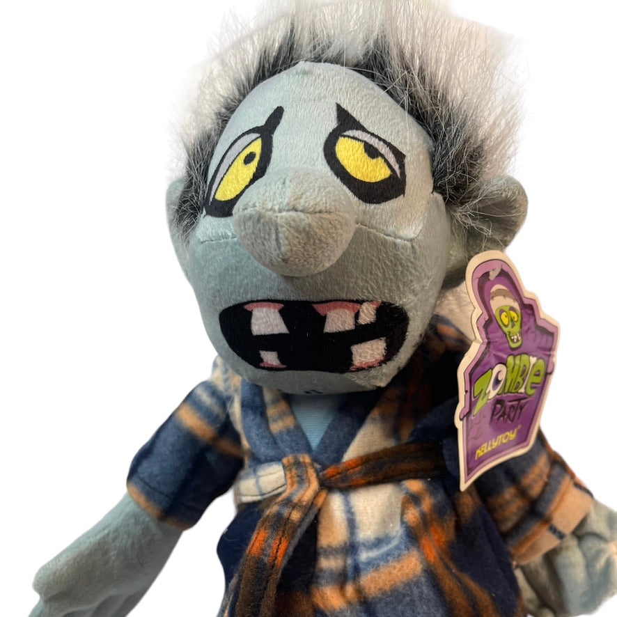 ZOMBIE PARTY Walker Ghoul Plush Doll  by KELLYTOY , Plaid Housecoat UWT