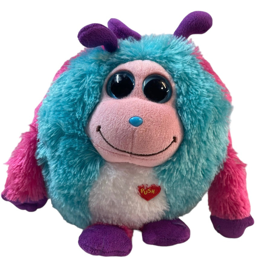 TY Monstaz Jazzy Pink Blue Plush Ball with Sound, Giggles, Burps and Sings! GUC