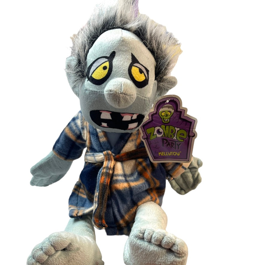 ZOMBIE PARTY Walker Ghoul Plush Doll  by KELLYTOY , Plaid Housecoat UWT