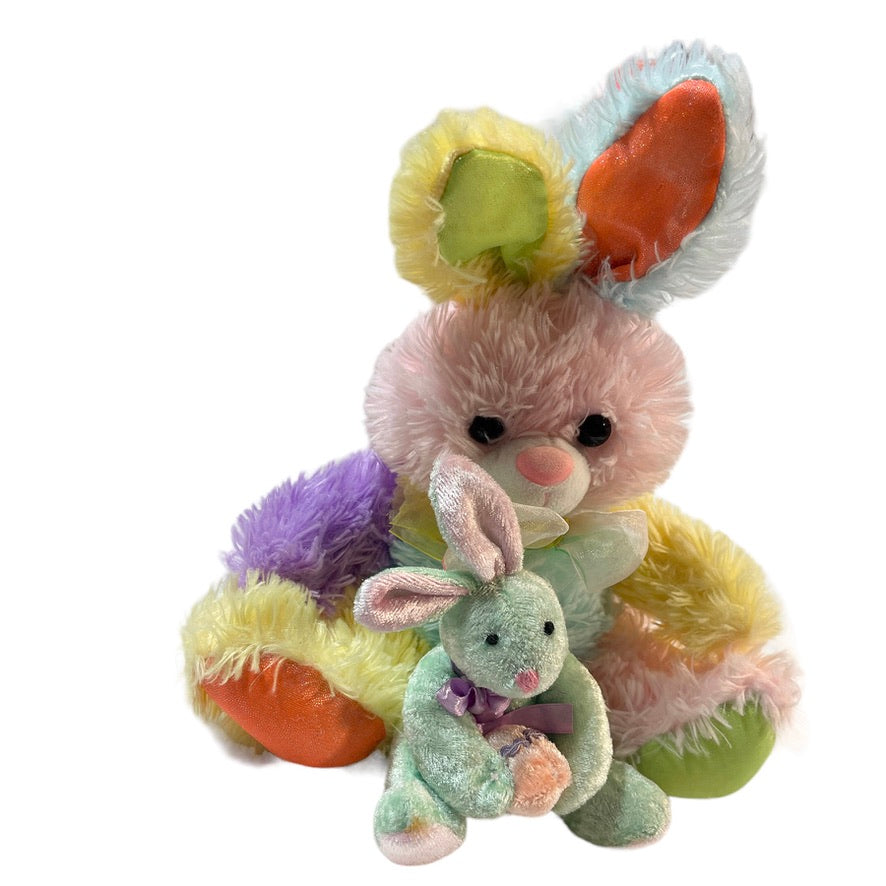 Pastel Colour Block 9" Shaggy Easter Bunny & 5" Green Dandee MTY International Bunny Plush