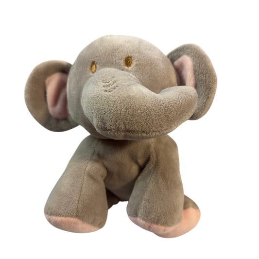 Velvety Grey & Pink KellyToy 8" Stuffed Elephant Plush Lovey Rattle/ Crinkle Toy with Knotted Tail