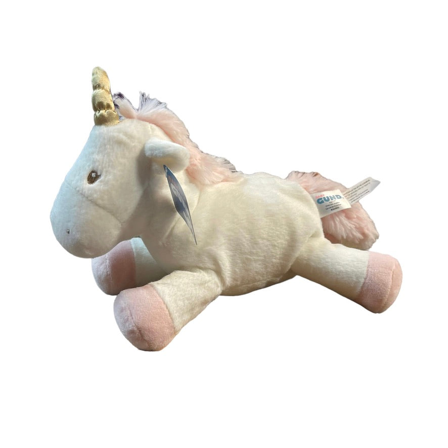 Baby Gund Luna Unicorn Rattle, White & Pink, Gold Horn ,Embroidered Face UWT