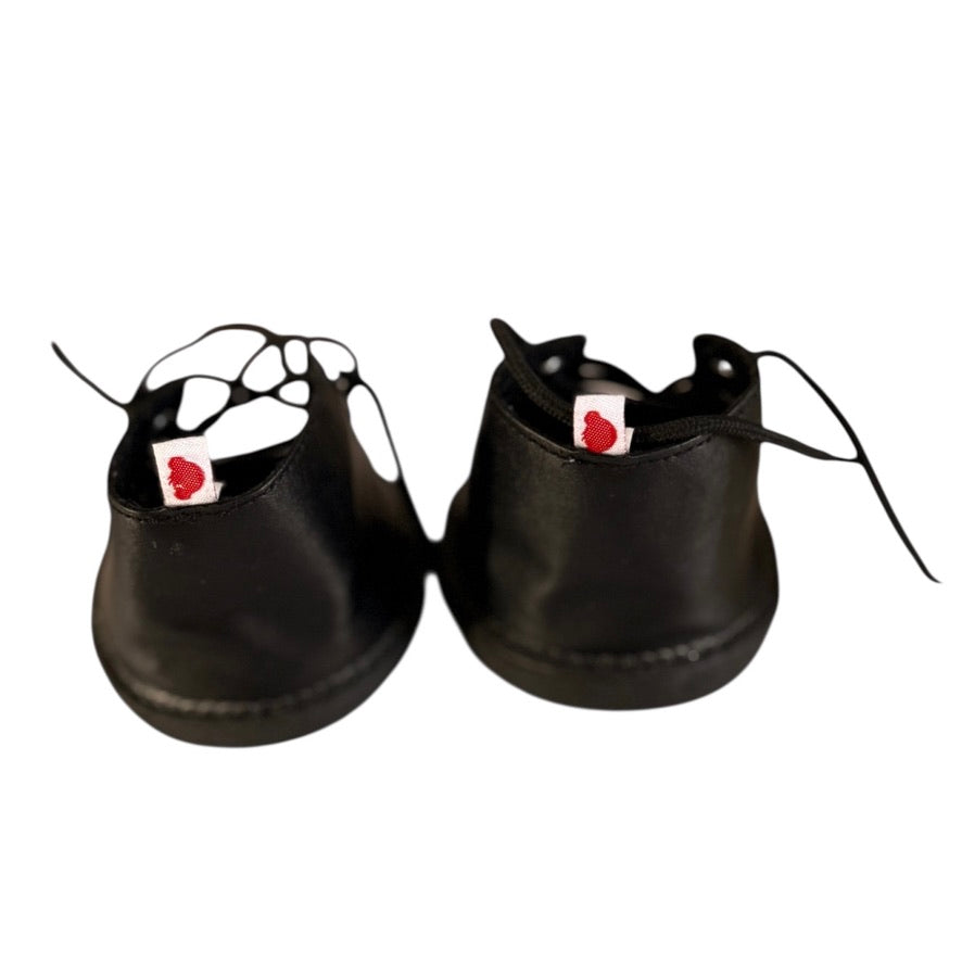 Build-A-Bear Black Faux Leather Tie Shoes/Combat Boots in Very Good Preowned Condition