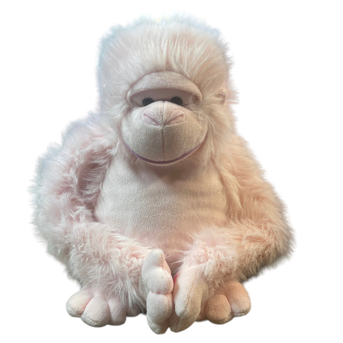 Soft Pink 17" Long Haired Hanging Ape/Gorilla/Monkey, Glass Eyes, Bellybutton & Big Smile