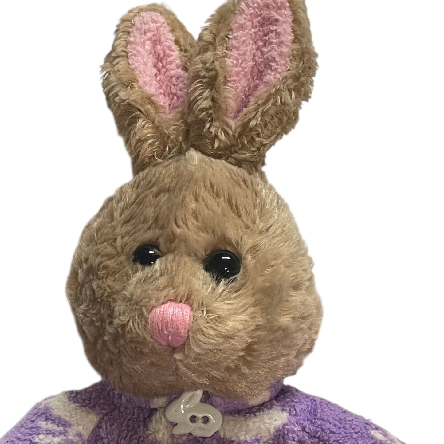 Galerie Brown 10" Bunny, Pink Ears & Nose and a Cute Fluffy Tail Dressed in Purple Bunny PJ's.