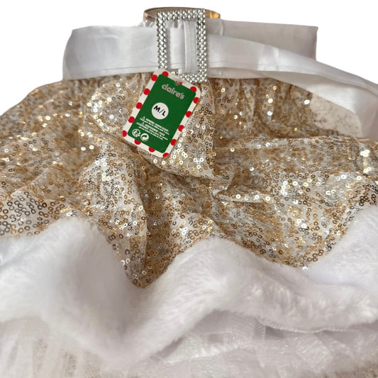 Claire's Gold Sparkly, Fur Trimmed  Skirt, M/L  with Satin Belt & Rhinestone Buckle with Tags
