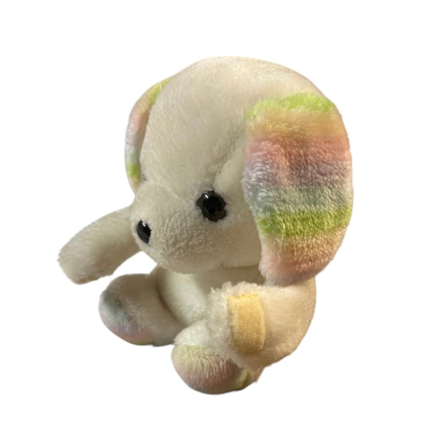 Sweet Vintage Puppy, Cream with Black Eyes and Nose, Pretty Pastel Rainbow Ears & Feet