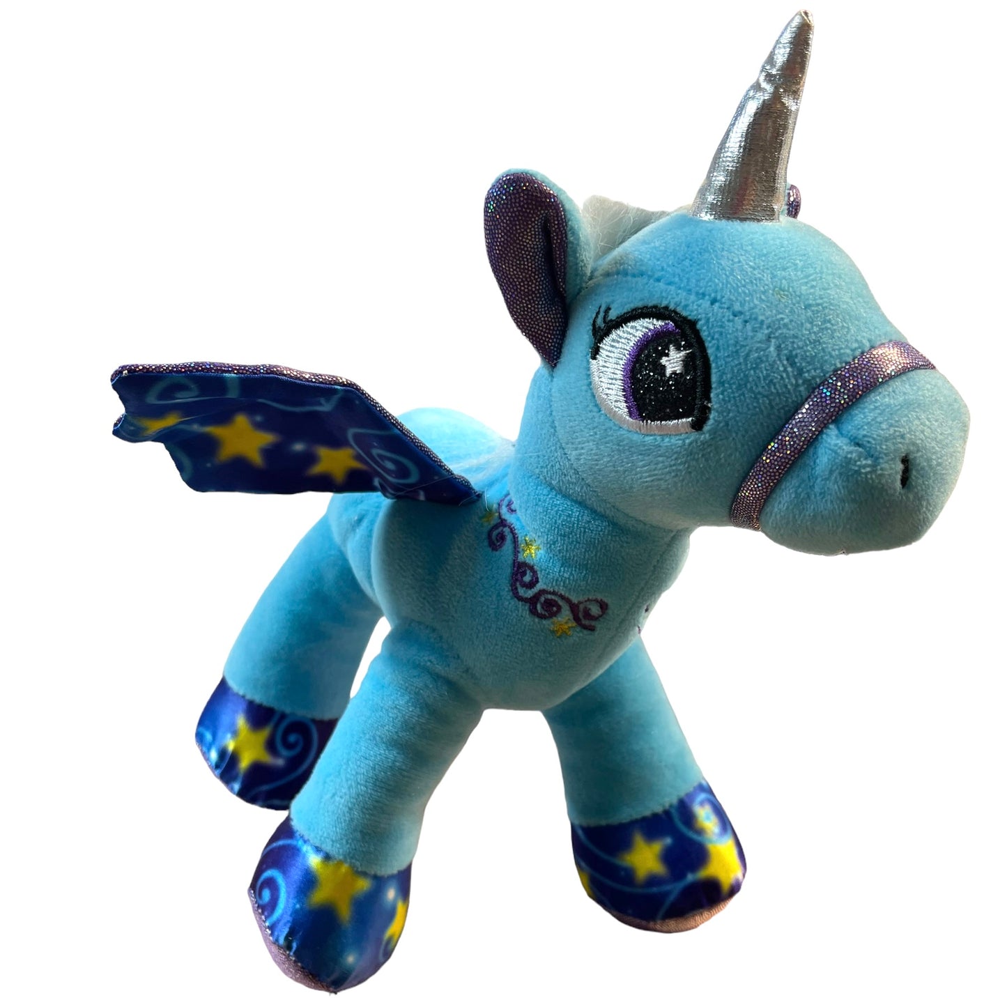 Blue Magical Unicorn Pony Plush Toy Swirly Star Wings Purple/Blue Sprinkles