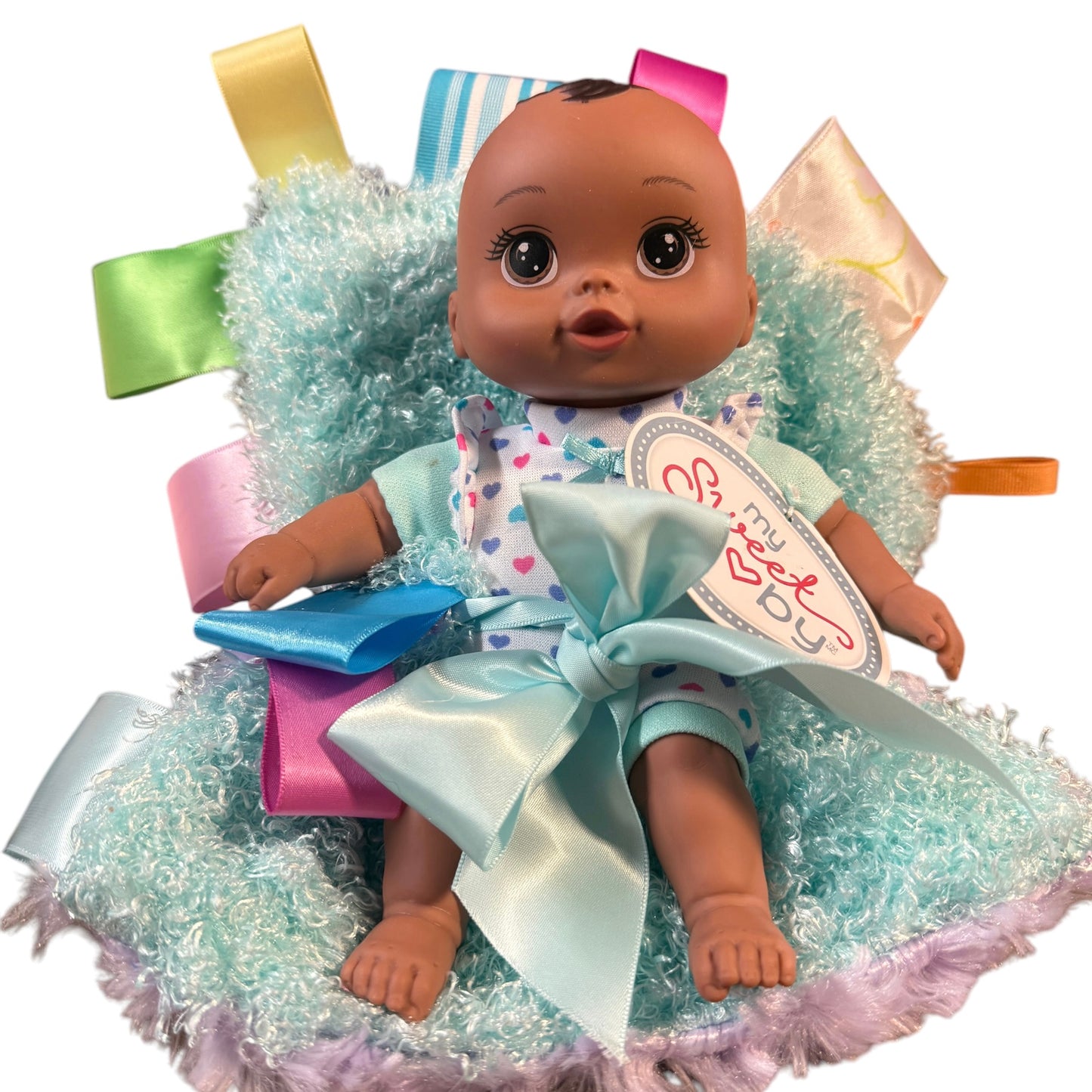 My Sweet Baby, 8" Walmart Vinyl African American Baby Doll & Hndmade Lovey- Adorable!