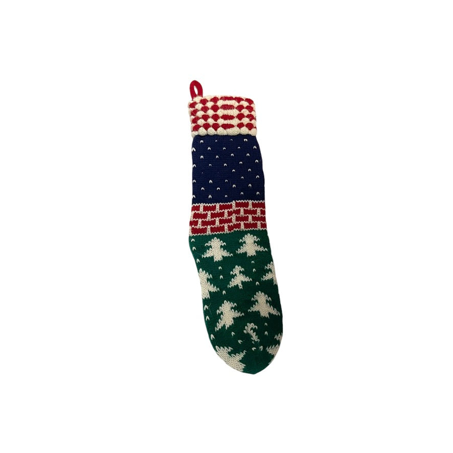 Cozy Knit Christmas Stocking with Santa Applique, 19" Tall, in Excellent Preowned Condition