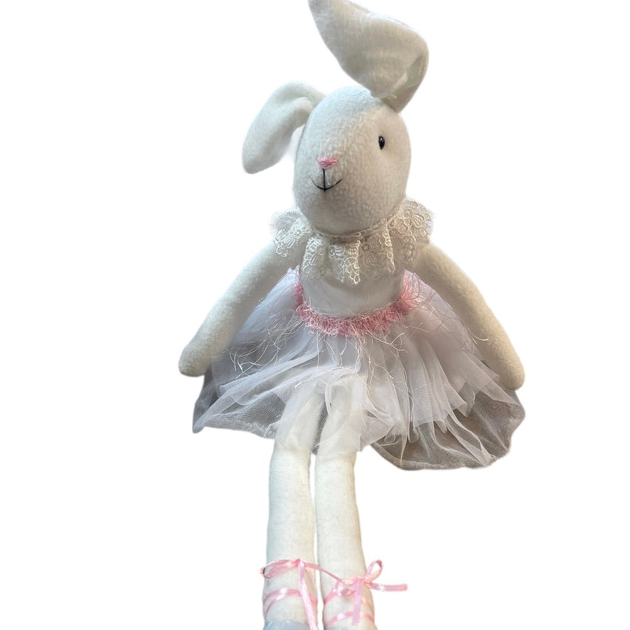 Lovely 24"  Shelf Seater White Rabbit with Lacy Collar, Pretty TuTu & Long Legs