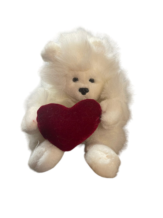 'MONGO', 8" White Plush Russ Bear Toy Monkey, Ape, Gorilla with Red Velvet Heart in GUC -NT