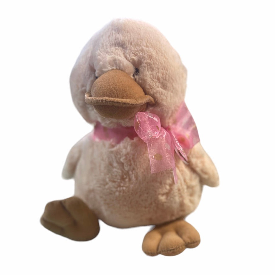 Diddy Duck, Ultra Soft Deep Cream 10" Russ Berrie Stuffed Duckling PinkBow Embroidered Eyes