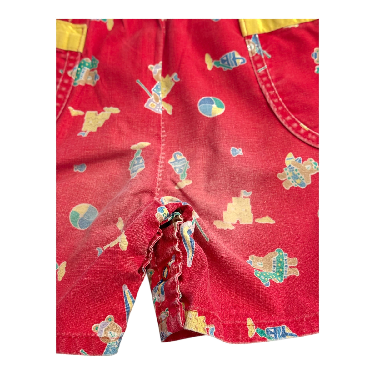 Vintage OshKosh B'gosh Colourblock Shortall Overalls, Bear Toy Print &  Blue/Green Accents