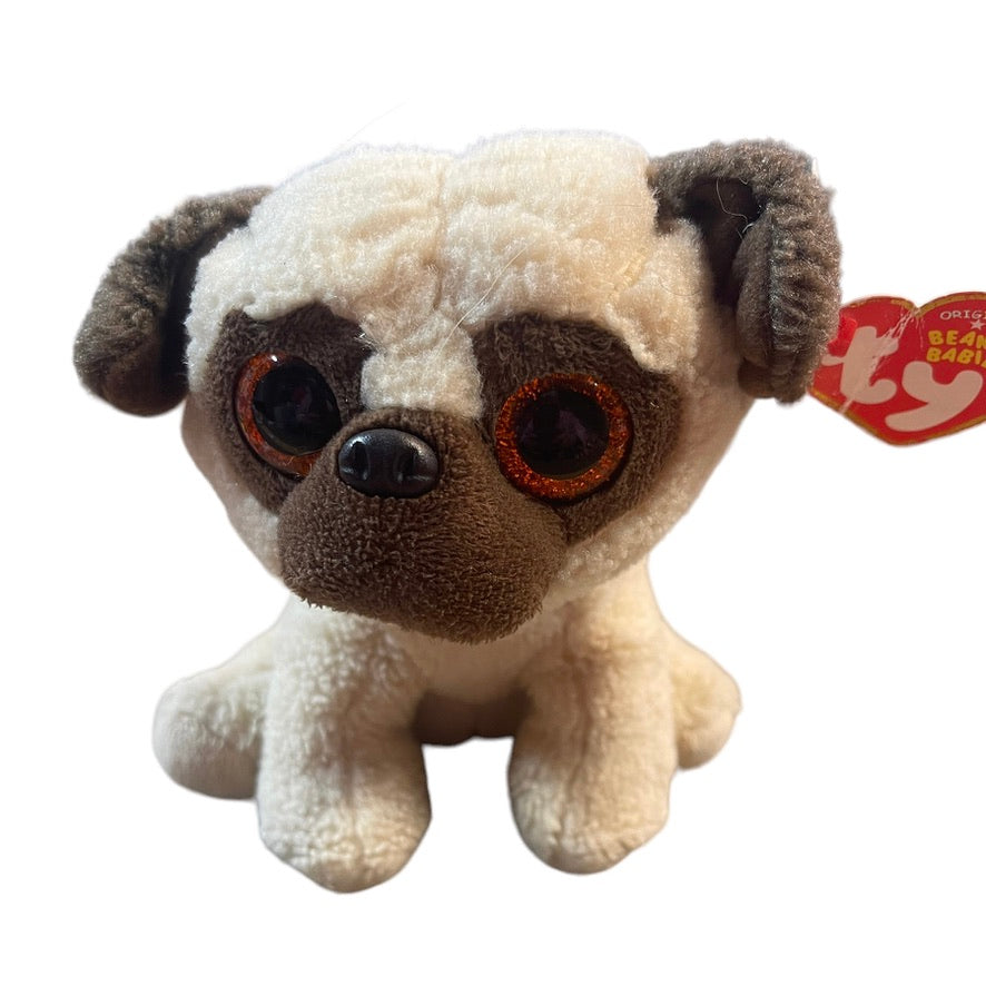 Ty 6" 'Rufus', Original Beanie Boo Stuffed Animal Pug Dog Plush GUC with Tag