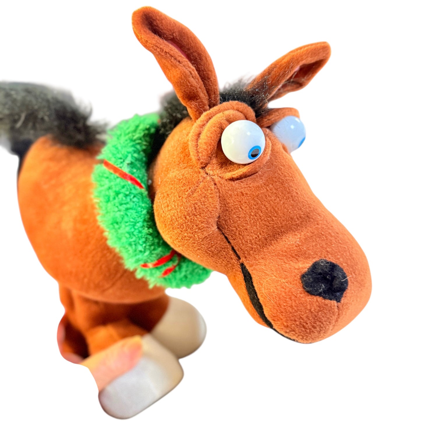 Beverly Hills Teddy Bear Co. Big Eyed Horse Plush with Musical Christmas Wreath with Lights
