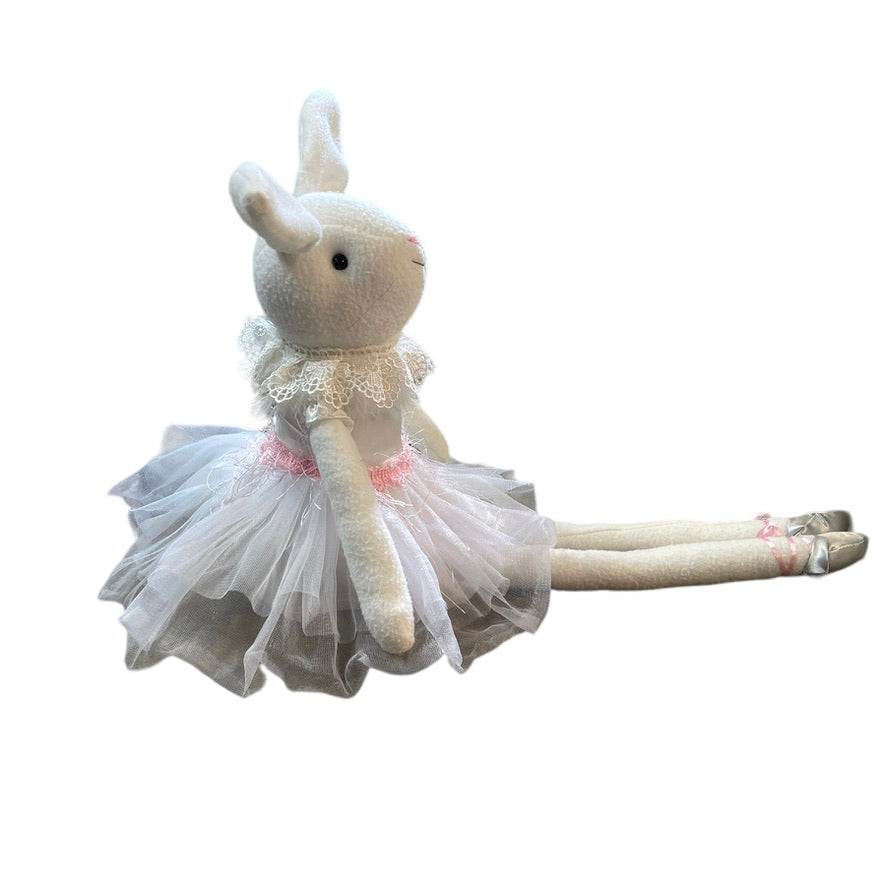 Lovely 24"  Shelf Seater White Rabbit with Lacy Collar, Pretty TuTu & Long Legs