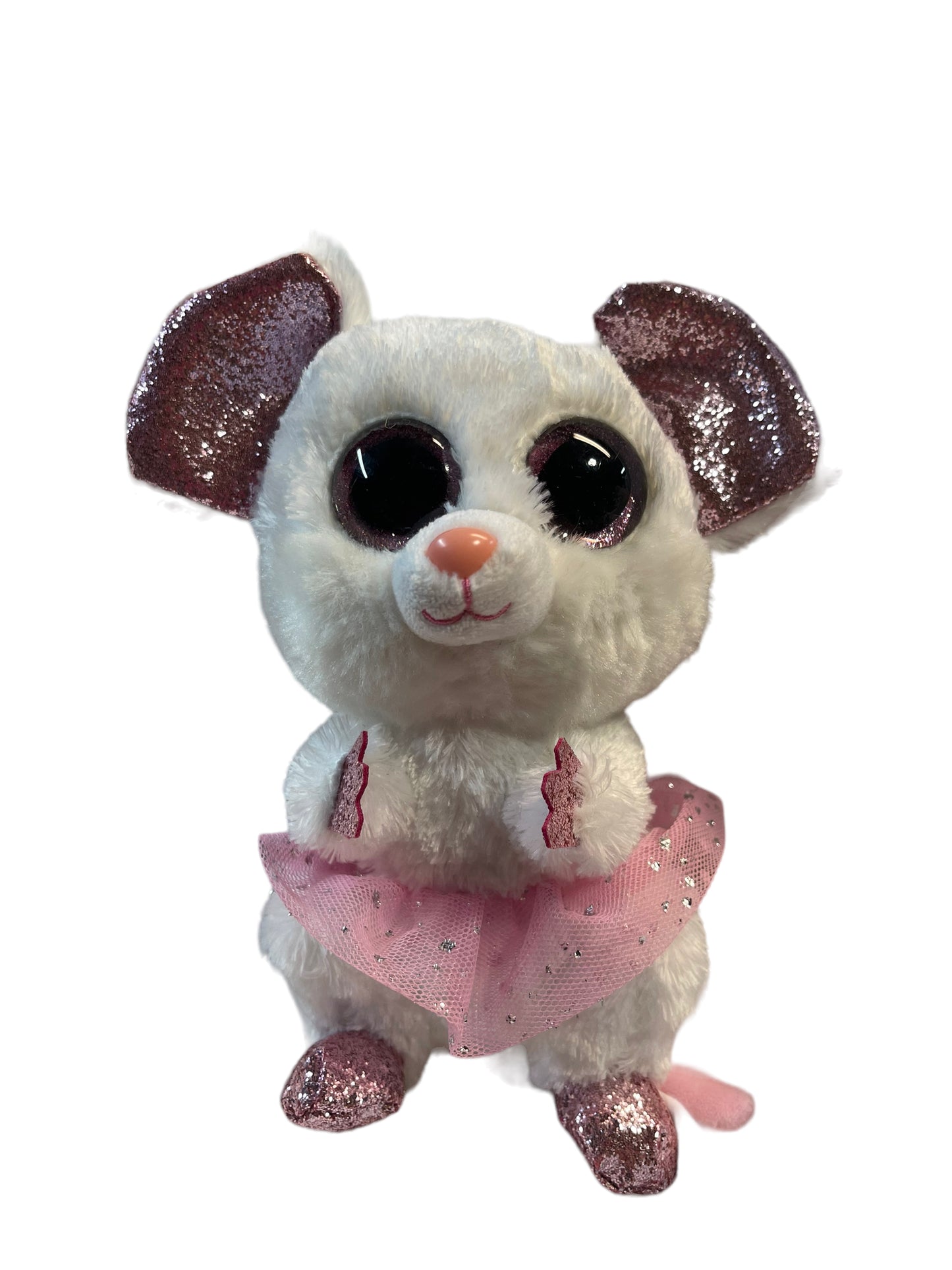 Ty Silk Beanie Boos Nina Ballerina Sparkle Mouse White Plush with Pink Tutu