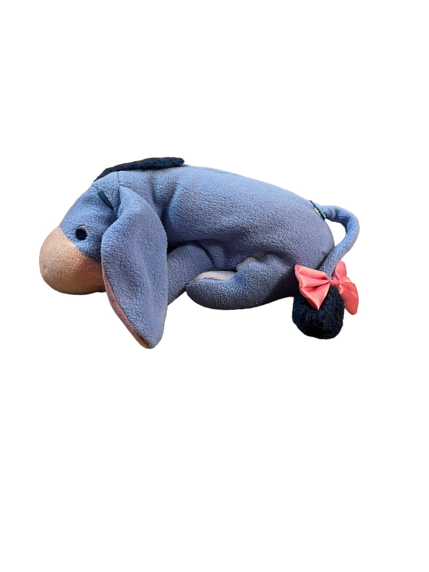 Mattel, Fisher Price, Disney Babys' First Eeyore Rattle Blue with Pink Satin Bow GUC