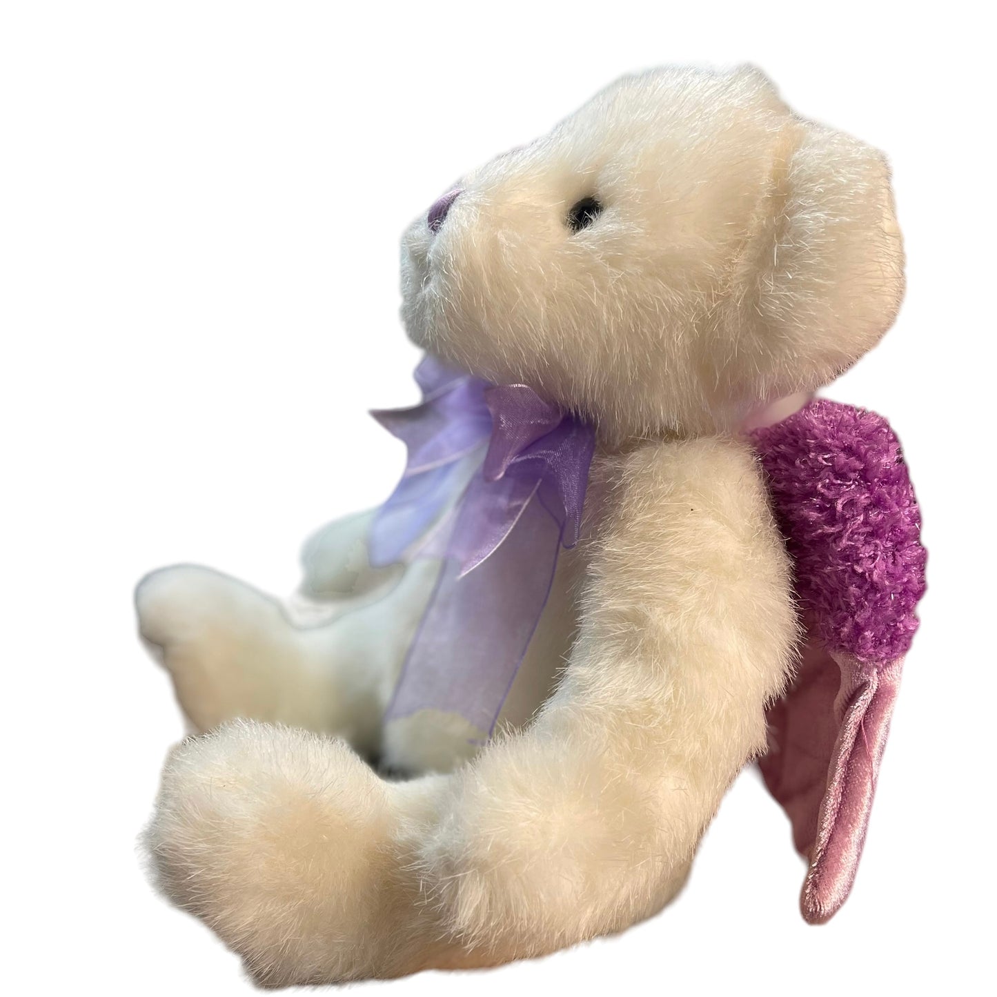 Dandee White & Lavender Angel Bear with Sparkly Purple Wings and Satin Accents