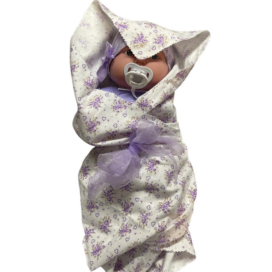 JC Toys La Newborn Real Baby Doll 18", Soother, Handmade Hat, Lavender Romper & Blanket