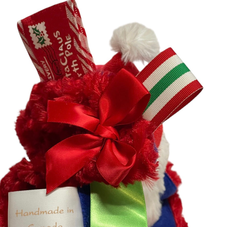 Santa Lovey Stuffed Toy & Handmade  Minky Ribbon Tag Blanket for Sleep/ Security & Sensory Play