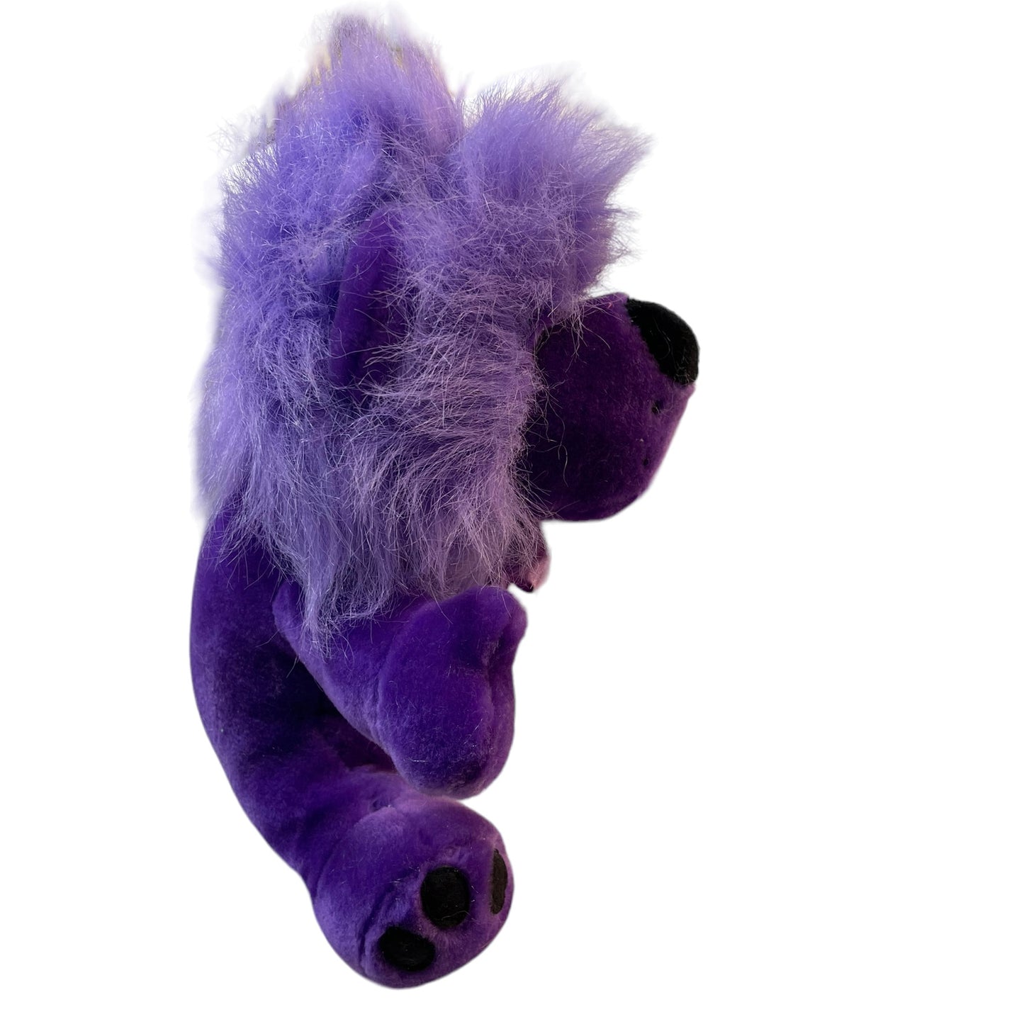 Sweet Purple Plush Stuffed Animal Lion, Black Nose& Freckles, Satin Bow EUC