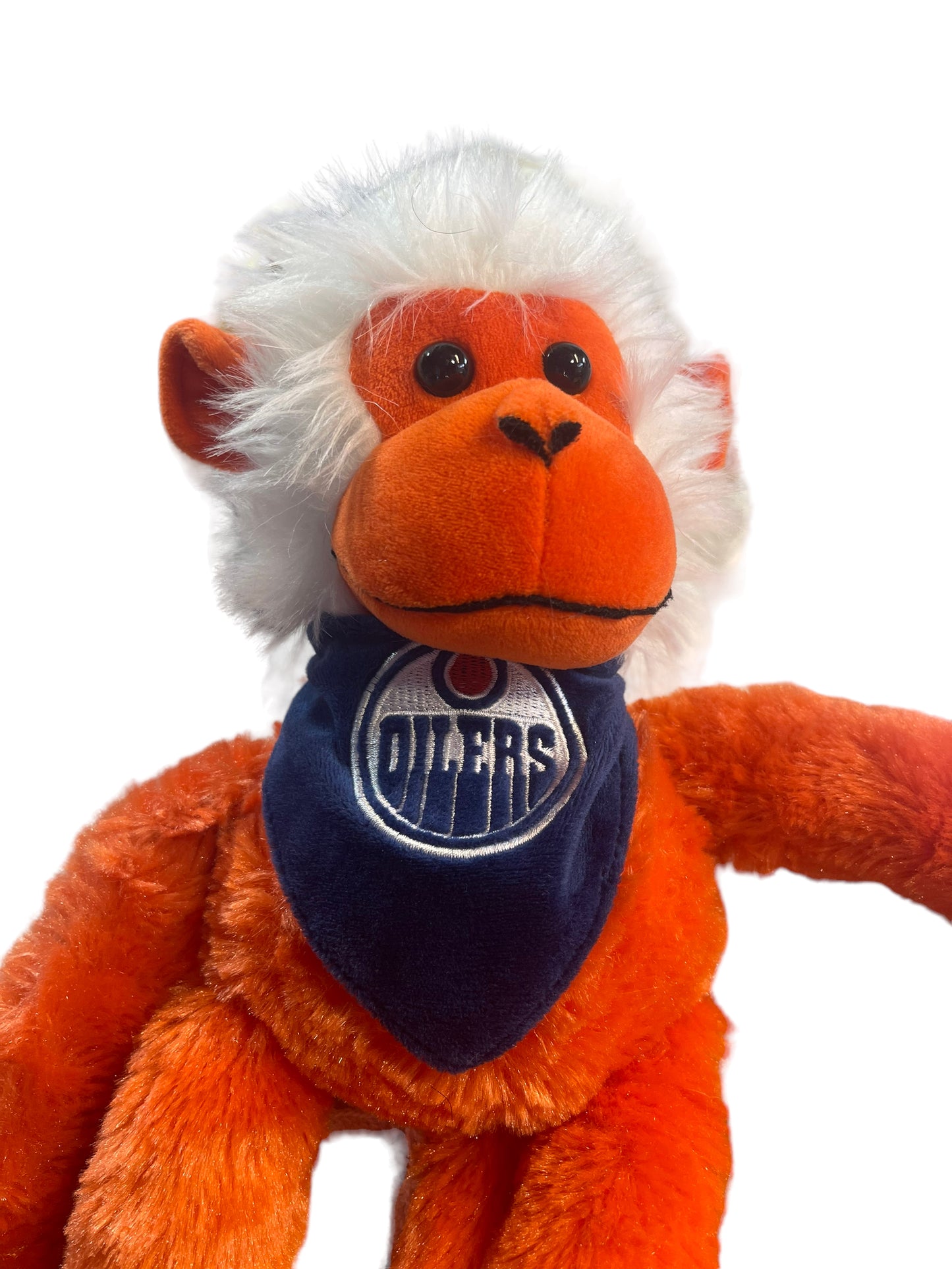 Oiler's Hanging Monkey 16" Orange & Blue with White Hair and Bandana, Velvet Accents