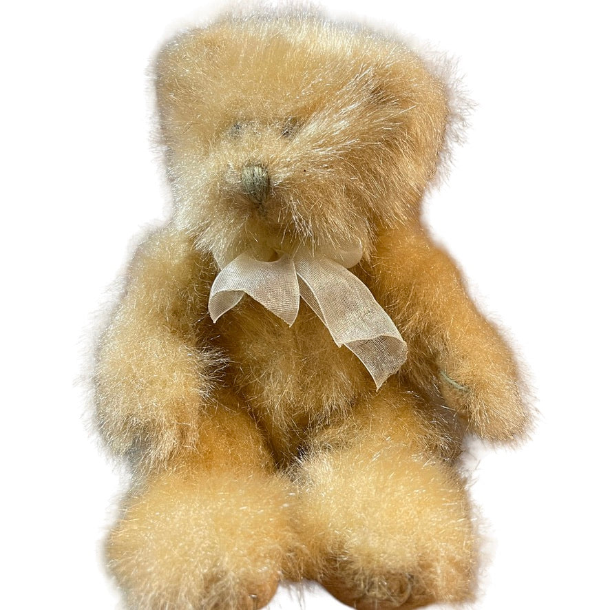 Beautifully Made, Gold 9" Baby Bear, Stitched Paws & Gold Gauze Neck Ribbon