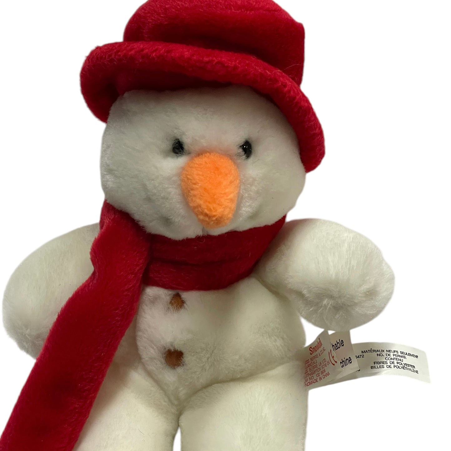 Russ Berries L'il Softies 'Snowball' Christmas Velvety Plush Toy, Red Hat & Scarf, Carrot Nose, Bean Bottom, Button Eyes