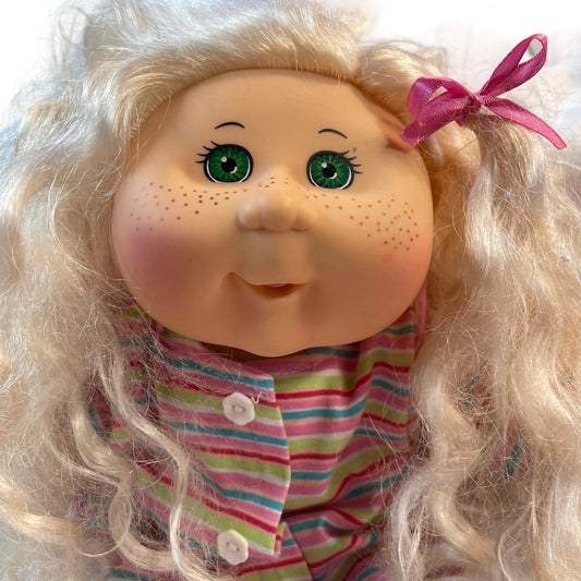 Cute as a Button Freckle Faced Cabbage Patch Baby, Long Platinum Hair & Blue Eyes.