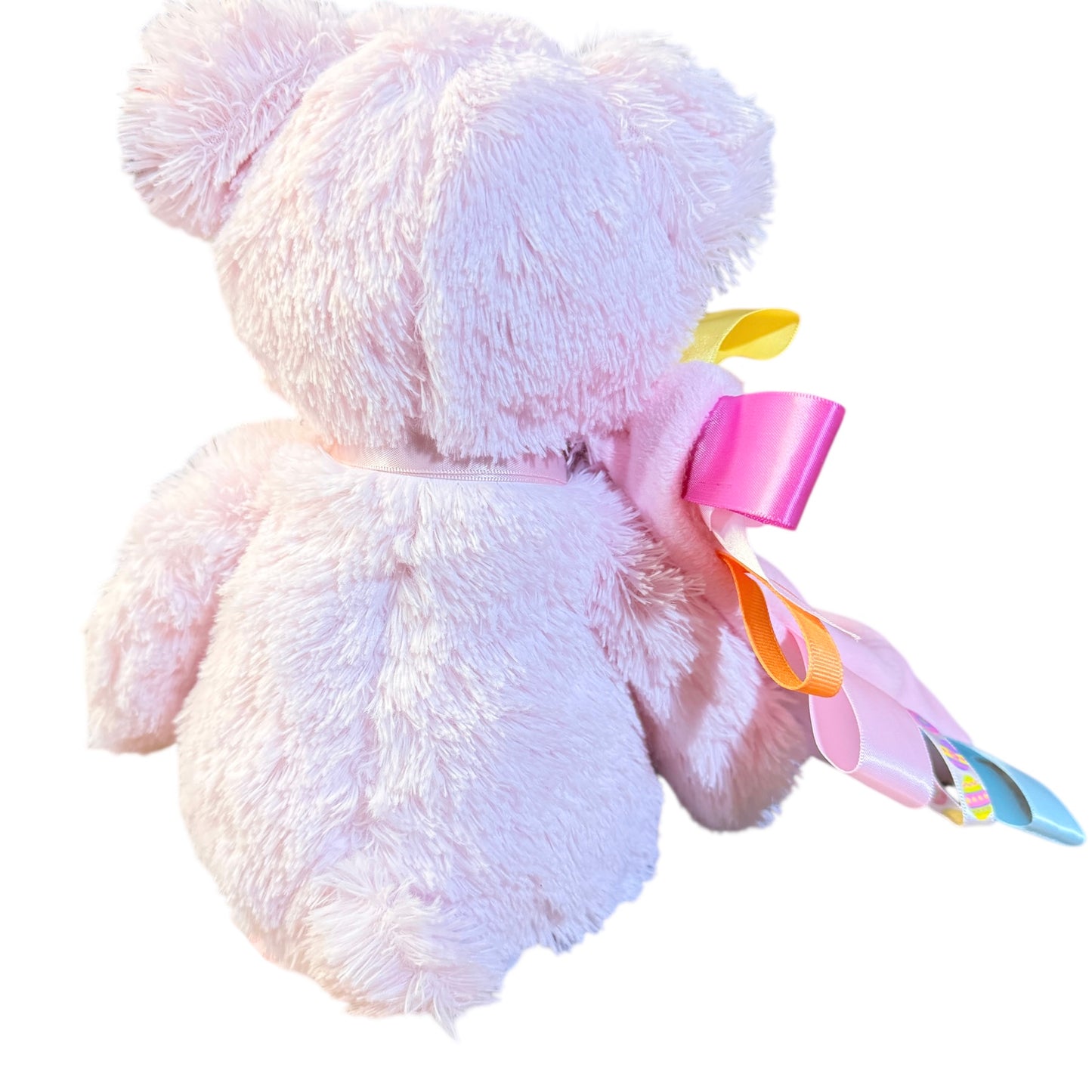 Bearington Baby's First Bear & Ribbon Tag Lovey, Shaggy Pink, Satin Accents, Stitched Features,