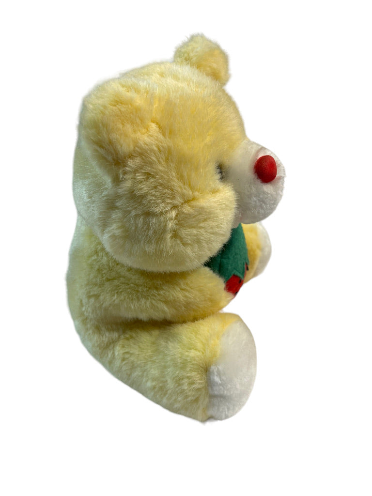 Dreamland Toys Chunky Yellow Teddy Bear with Felt Strawberry in Great Vintage Condition